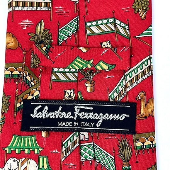 Salvatore Ferragamo Silk Neck Tie Animal
Elephant Monkey Camel Tiger Red - Picture 9 of 11